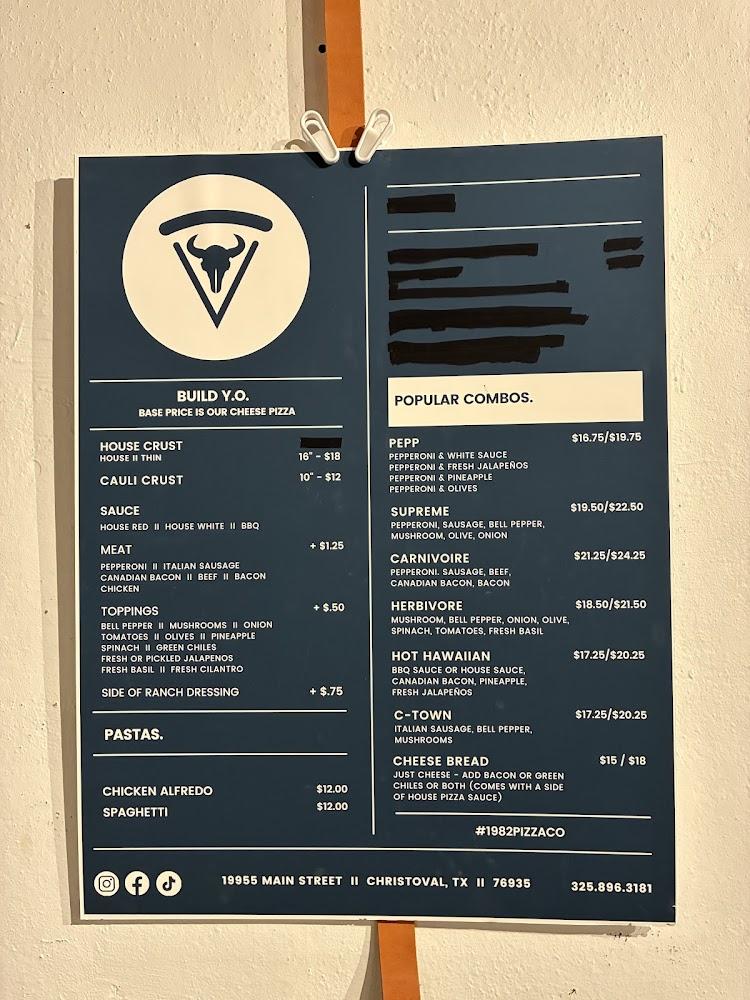 1982 Pizza Co. Menu image 1